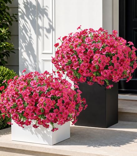 Artificial Flowers for Outdoors Decoration, 20 Bundles Fuchsia Faux Morning Glory with Eucalyptus Look Real UV Resistant Fake Plants Silk Flowers for Outside Yard Gardens Porch Patio Planter Home Urn - color: Fuchsia