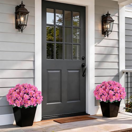 Juxdp 2 Sets of Artificial Camellia Topiary Ball Trees for Front Door(Pink) | No Assembly Required, Fade-resistant, Fake Flower Potted Plants, Faux Potted Bushes, for Farmhouse/Porch/Garden/Outdoor Decor - color: Pink