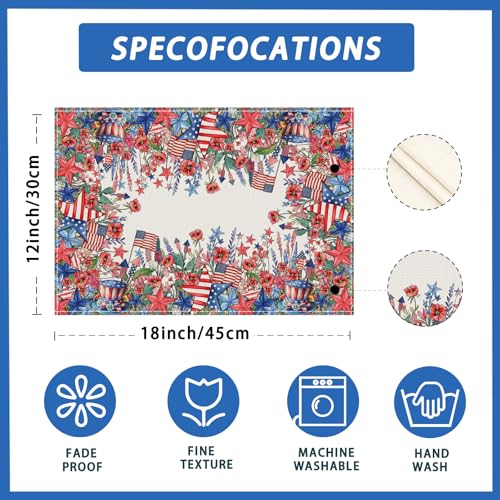 XCHI Watercolor Flowers America Stars Fireworks Memorial Day Placemats Set of 4 Table Mats 4th of July Patriotic Independence Day for Party Home Kitchen Dining Table Decorations 12x18 Inch - size: Placemats Set of 4 （12x18 Inch）