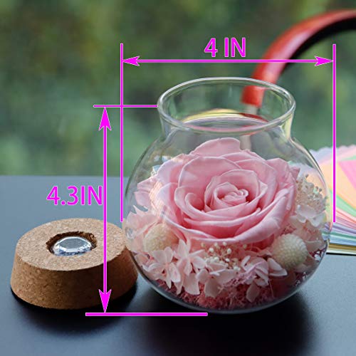 Preserved Real Roses with Colorful Mood Light Wishing Bottle, Eternal Rose，Never Withered Flowers, for Bedroom Party Table Decor, Christmas Decorations, a Gifts for Women 1pcs Pink - color: Pink