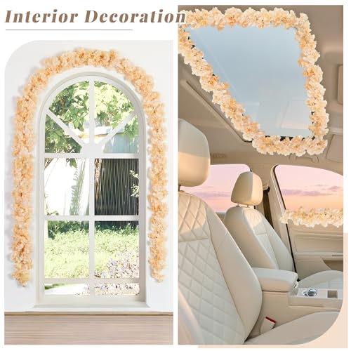 11.8FT Champagne Cherry Blossom Garland 2pcs Champagne Flowers Garland Silk Cherry Blossom Vines Hanging for Wedding Party Sakura Cute Spring Decor - color: Champagne, size: 2 PC