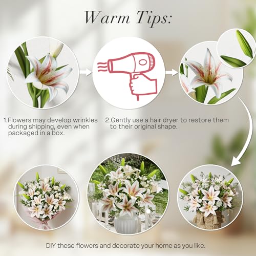 18 Artificial Lily Flowers with 12 Heads Fully Bloomed Lilies and 6 Buds, Short Stem Tiger Lily Fake Flowers for Wedding Bouquet Home Party Hotel Office Floral Arrangements (Champagne Gold) - color: Champange God