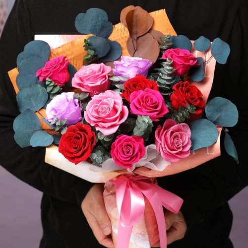 Lovenfold Flowers for Delivery Birthday Flowers Gift for Her,Preserved Flowers Bouquet 12 Roses Mixed Bouquet,Rose Gifts for Women Mom Grandma(Mixed 12 Reddish-A Roses) - color: Mixed Reddish