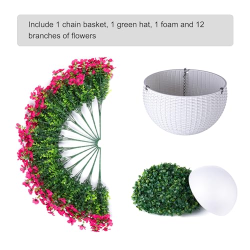 HyeFlora Artificial Faux Hanging Flowers Plants Basket for Outdoor Outside Porch Spring Decoration, Fake Silk Hotpink Daisy UV Resistant Look Real in Planter for Home Patio Balcony Garden - color: Rose Red