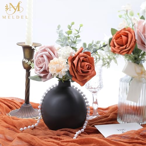 Artificial Flowers 25 Pack Burnt Orange Faux Foam Roses with Stems, Real Looking Fake Rose for DIY Wedding Bouquets, Bridal Shower Centerpieces, Party Table Decorations, Home Decor - color: Burnt Orange & Warm Taupe, size: 25Pcs