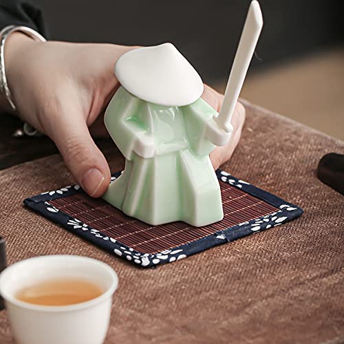 LYART Tea Pet Warrior Statue Figurine Tea Ornament Accessories Cute Kung Fu Tea Ceramic Sculpture Decoration Gift for Tearoom Home Office Children's Day Gift for Tea Lover 1pcs(Green) - color: Greena