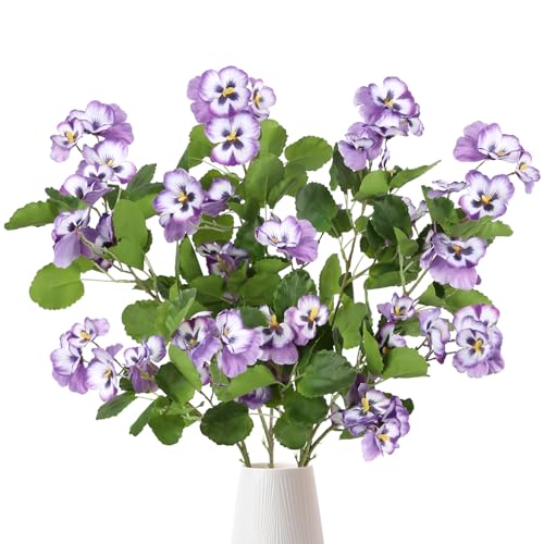 Artificial Fake Pansy Flowers for Decoration 4pcs Purple Faux Silk Pansies Flowers for Tall Vase 35.43" Long Stems Spring Flowers Pansies for Wedding Home Party Table Centerpiece Decor(Purple) - color: Purple