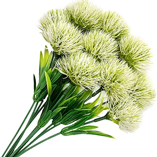 Fake Dandelion Flowers (White 10 Pcs), Artificial Plants Plastic Shrubs Bushes Decor Faux Stems Outdoor Indoor Home Garden Party Wedding DIY Planting Filler Decoration - color: Dandelions White/ 10 Pcs