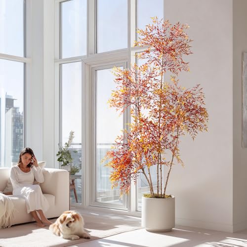 Big Faux Bamboo Plant Large Fake Nandina Trees Plastic plantas Indoor Outdoor Realistic Floor Plants Artificial Tree for Home Living Room Corner Office Patio Porch Bonsai Decor Housewarming Gift - color: Red, size: 7ft 2in