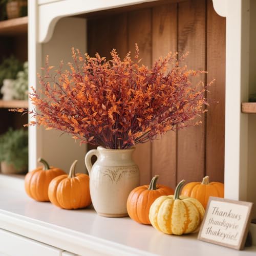 RECUTMS Fake Fall Plants for Outside Faux Lavender Flowers Fake Greenery Artificial Fall Flowers Outdoors UV Resistant Faux Autumn Plant Artificial Bushes for Bookshelf Balcony Bedroom Decor (Brown) - color: Brown, size: 36 Bundles