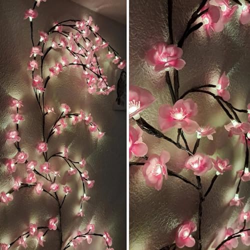 Cherry Blossom Vine Lights with Remote, 4FT 48 LED Pink Flower Willow Vine Lights for Bedroom Wall Decor, Fairy Tree Light with 8 Modes & Timer, Romantic Lighted Branch for Home, Wedding, Christmas - size: 1Pc