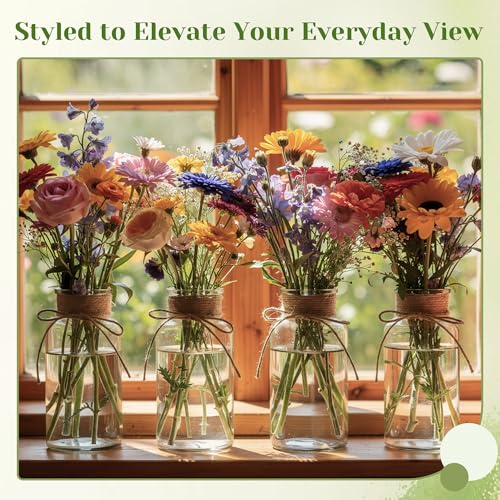 Glass Flower Vases for Centerpieces Boho Cylinder Bud Vases in Bulk Mason Jars for Weddings, Parties & Vintage Home Farmhouse (6, Clear) - color: Transparent