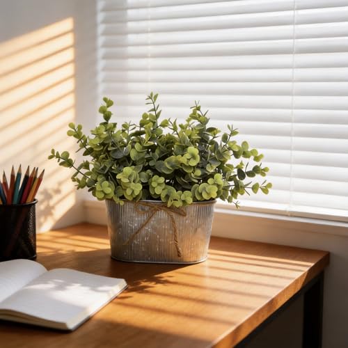 Artificial Eucalyptus Leaves Faux Plants Table Centerpiece, Rustic Potted Plants for Farmhouse Home Décor, Artificial Greenery for Home Decoration