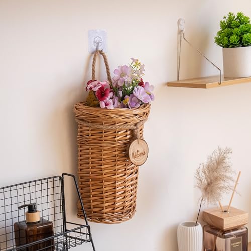 Woven Wicker Hanging Basket Door Hanging Basket Wall Decorations for Home Garden Farmhouse (original) - color: wicker