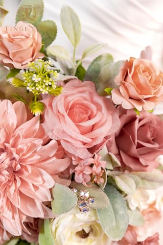 TINGE TIME 13 Inch Wedding Bouquets for Bride,Bridal Bouquet for Bride, Artificial Silk Flowers for Wedding Ceremony and Anniversary (Dusty Rose & Cream) - color: Dusty Rose