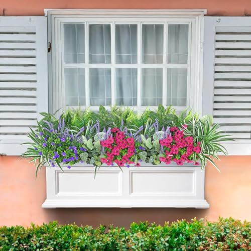 DEMIUKO 20 Bundles Artificial Plants Outdoor Fake Flowers UV Resistant Faux Greenery Stems Fake Ferns Shrubs Plastic Plants for Garden Patio Porch Yard Window Box Home Decor - color: Mix-1, size: 20PCS