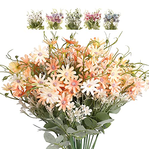 Artificial Flowers Wildflowers Silk Daisy Spring Fake Daisies Decoration Summer UV Resistant Colorful Mixed Bundles Faux Greenery Outdoor Plant Stem Filler for Home Decor Indoor Floral Arrangements - color: 02 Champagne