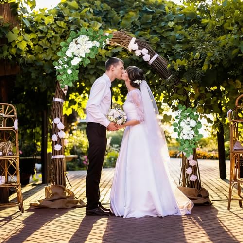 Wedding Arch Flowers Set of 2, White Artificial Flowers for Wedding Arch, Artificial Floral Swags for Ceremony Reception, Welcome Signs, Bridal Shower, Backdrop Decoration (White) - color: White