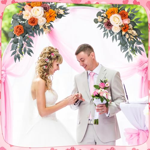 2 Pcs Wedding Arch Decorations - Reusable Artificial Hanging Flowers Floral Swag Greenery Garland for Wedding Welcome Sign Backdrop Bridal Ceremony Reception Backdrop Decoration(Orange) - color: Orange
