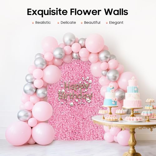 Flower Wall Backdrop,20Pack Pink Flower Wall Decor,Artificial Rose Silk Flowers Panels-Floral Wall Panel Wedding Photo Backdrop, Flower Panel for Wedding - color: 20pcs-pink