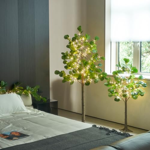 Hairui Lighted Artificial Fiddle Leaf Fig Tree 6FT 222 LED Fairy Lights, Faux Plant Tree with Lights for Home Room Spring Christmas Decoration Indoor - style: 6FT Fiddle Leaf Fig Tree