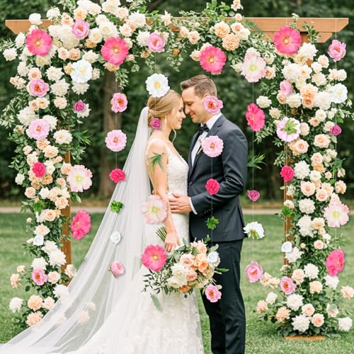 K KUMEED 8 PCS Artificial Flowers Hanging Decorations,Pink Hanging Flowers Garland with Hooks Spring Party Decorations for Wedding Party Background Birthday Baby Shower Home Birthday Decorations