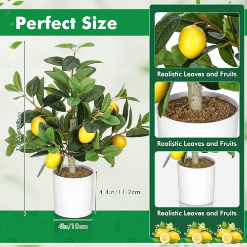 Giegxin 2 Pcs Artificial Lemon Tree 15.7 Inches Fake Artificial Potted Plants Faux Lemon Citrus Tree with Pot Faux Plants Indoor for Home Kitchen Office Living Room Table Desk (White Pot) - color: White Pot