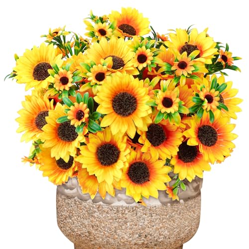 9 Pack Artificial Silk Sunflowers Bouquet Fake Yellow Flowers Floral Arrangements for Wedding Home Decor Centerpieces DIY Crafts Party Table Vase Decoration