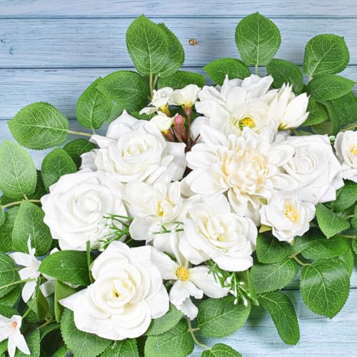 Wedding Arch Flowers Set of 2, White Artificial Flowers for Wedding Arch, Artificial Floral Swags for Ceremony Reception, Welcome Signs, Bridal Shower, Backdrop Decoration (White) - color: White