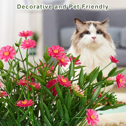Fake Plants Daisy for Bathroom Decor, Small Potted Artificial Plants Indoor for Shelf Desk Home Bathroom Farmhouse Room Coffee Table Decor, Red (Pack of 2) - color: Red