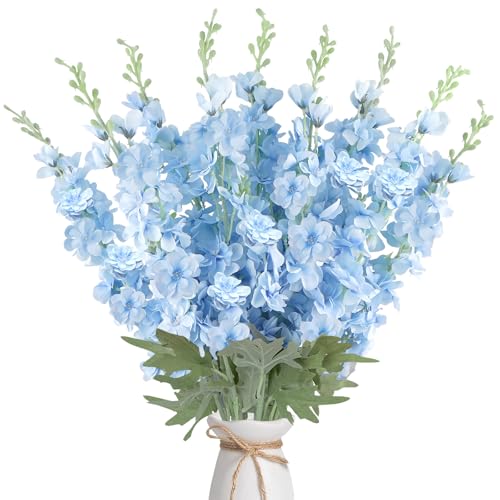 16Pcs Light Blue Delphinium Artificial Flower 33.5'' Faux Flowers Long Stem Silk Larkspur Flowers Bulk for Tall Vase for Home Wedding Floral Arrangements Centerpiece Table Decor - color: Light Blue