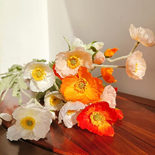 Artificial Flowers 5Pcs Poppies Flowers Artificial Silk Flowers for Home Office Wedding Outdoor Decor (Mixed Colors) - color: Mixed Colors