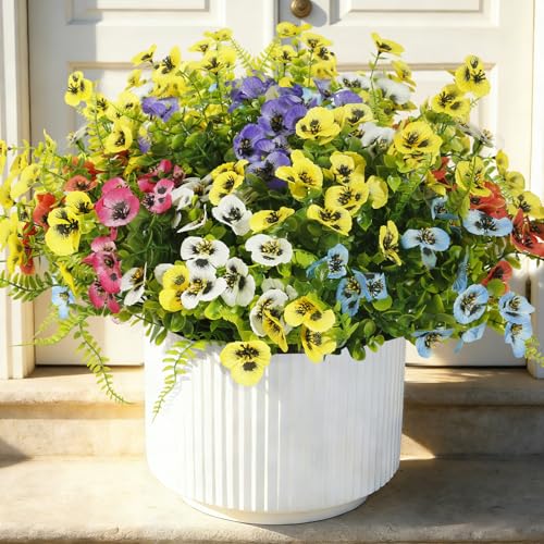 Artificial Pansies for Outdoors UV Resistant, 36pcs Fake Pansy Flowers Realistic, Yellow Pansy Flowers for Outdoor Planters, Colorful Faux Pansies Plants for Garden Outside Patio Porch Window Decor - color: Multi Color（mixed 6 Colors）, size: 36 pcs