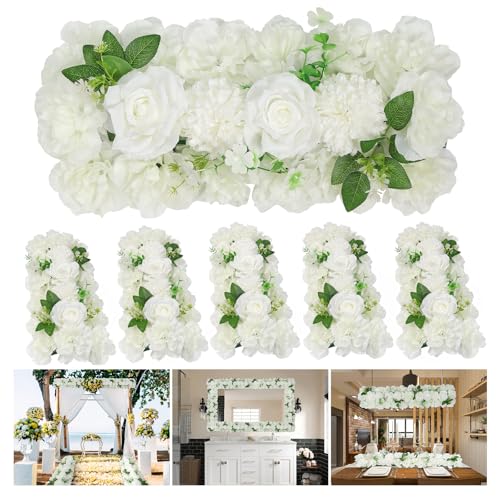 Wedding Arch Artificial Flower Panels - 6Pack White Faux Floral Swags Rose Silk Fake Peony Realistic Corner 3D Flower Row Arrangement Combo for Wedding Reception Ceremony 20.9 * 9.4 * 3inch - color: White -6pcs