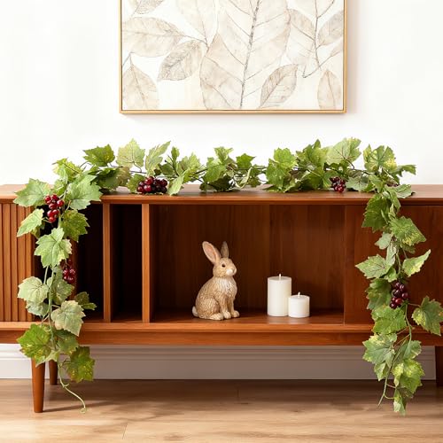 1PC Artificial Grape Vines with Fruits, Greenery Leaf Garland Plant, 6.56Ft Fake Grapes Leaves for Indoor Outdoor Home Decoration Wedding Party Photo Wall Display - color: Green-1 Pc (With Grapes)