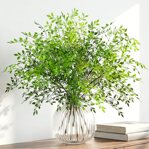 Fake Plants Eucalyptus Stems,Plastics Ficus Stems for Vase Artificial Plants,Greenery Stems Branches for Vase Faux Plants Indoor,Faux Greenery Indoor Vase Fillers for Home Decor（6PCS Green - color: Green1