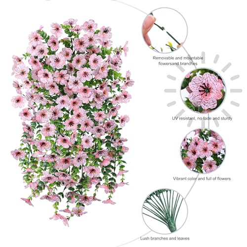 HyeFlora Artificial Flowers for Outdoors Decoration, 2Pcs Pink Fake Hanging Spring Summer Decor, Lifelike Plants, UV & Fading Resistant Flower for Porch Patio Balcony Planter Yard Home Garden - color: Pink