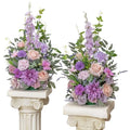 TINGE TIME Free-Standing Artificial Flower Set of 2, Table Centerpiece with Rubber Pad, Silk Fake Flower for Wedding Centerpiece Archway Aisle Welcome Entrance (Violet & Misty Rose) - color: Violet & Mistyrose