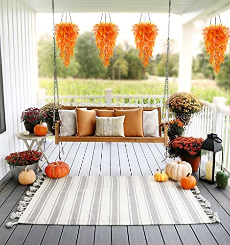 RECUTMS Artificial Fall Lavender Hanging Plants, 29 Inch, 4 Pcs | Fake Fall Baskets,UV Resistant Plastic Greenery for Outdoor Home Room Front Porch Wedding Party Thanksgiving Day Indoor Decor - color: Sunset