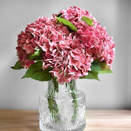 FiveSeasonStuff Real Touch Silk (Magenta Pink) Hydrangea Flowers, 2 Large Long Stem Artificial Flowers for Floral Arrangements - color: Magenta Pink (2 Stems)