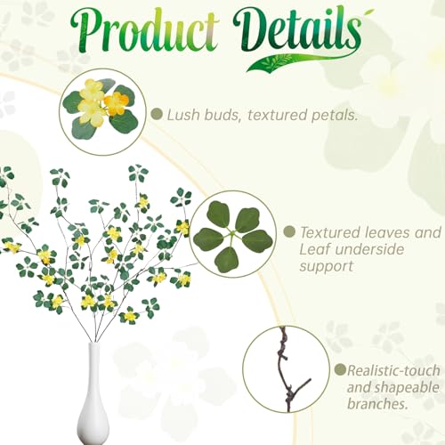 4Pcs 38.8 inches Artificial Tree Branches and Twigs Faux Plant Stems for Tall Vase, Home, Hotel, Office, Store Decor (Leaf with Yellow Flowers) - color: Leaf With Yellow Flowers