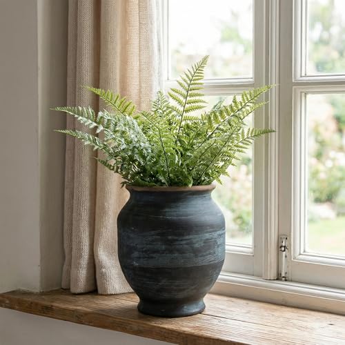 Rustic Ceramic Flower Vase,8 Inch Indigo Artisan Handcrafted Wide Ceramic Vase Farmhouse Rustic Vase Wide vases for Decor Living Room Home Decor - size: 8Inch