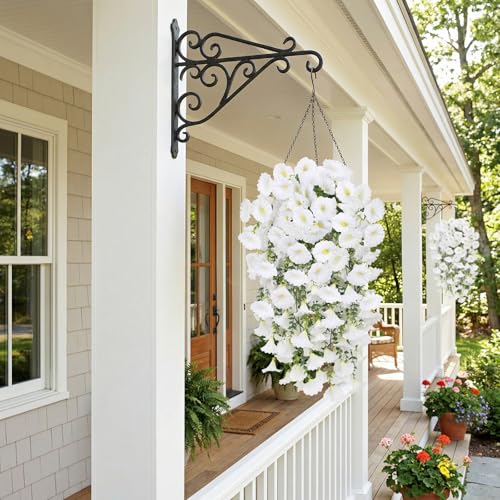 6PCS Morning Glory Artificial Flowers for Outdoor, UV Resistant Fake Plastic Plants Artificial Greenery for Indoor Outdoor Garden Basket Patio Window Home Decor(White) - color: White