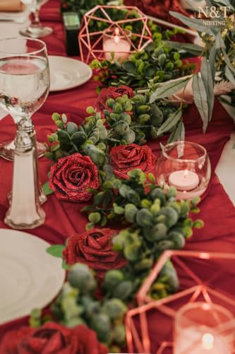 N&T NIETING Artificial Flowers Glowing Red Flowers Foam 50pcs Glitter Roses Real Touch Fake Roses with Stem for DIY Wedding Bouquets Centerpieces Bridal Shower Party Tables Home Decorations - color: Glitter Red, size: 50pcs
