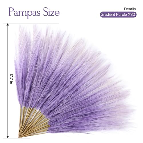 Ureymx Faux Pampas Grass Decor 17.7 Inch 30pcs, Pompas Grass Flower Arrangement and Vase Filler Artificial Pampas Grass Short Decor for Boho Home Wedding Decoration (Gradient Purple) - color: Gradient Purple, size: 17 Inch 30 Pcs