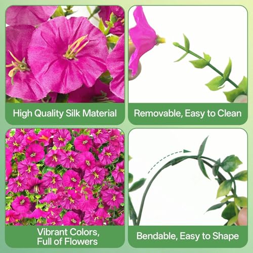 Artificial Hanging Flowers for Outdoors, 4 PCS UV Resistant Morning Glory Flowers with Eucalyptus Leaves, Silk Fake Flower Realistic Faux Plants for Home Patio Porch Garden Decor, Lotus-Color - color: Lotus-color