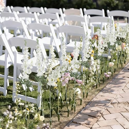 16Pcs White Delphinium Artificial Flowers 33.5'' Long Stem Silk Larkspur Flowers Bulk Faux Silk Flowers for Tall Vase Wedding Table Centerpieces Home Garden Outdoor Decor（White） - color: White