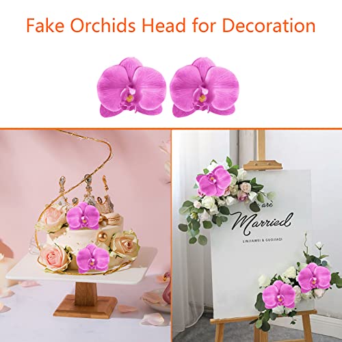 LARDUX 20 PCS Artificial Orchid Flower Heads - Fake Butterfly Flower Heads Faux Flower Head Bulk for Cakes Hair Accessories Headbands Hats Wedding Crafts Decoration - Fuchsia - color: Purple