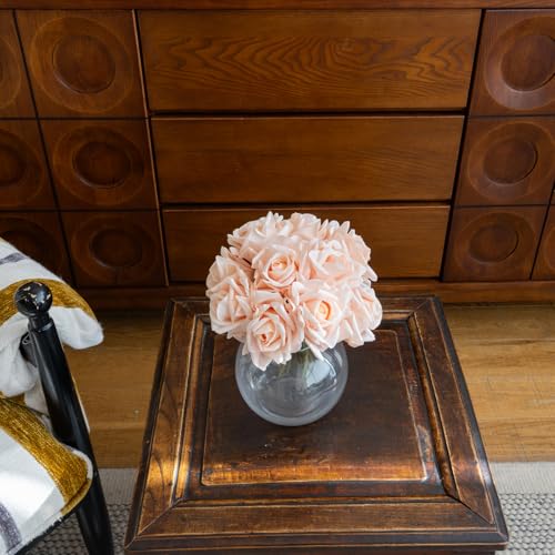 Artificial Roses-10-pcs Soft Touch Fake Flowers with Stems, Realistic Bridal Bouquet & Bulk Home Party Wedding Decor Roses - color: Pink Champagne 10pcs