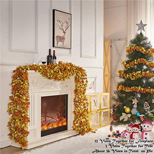 PONKING 8 Pcs x 8.2 ft Flower Garland Artificial Rose Vine Flowers with Green Leaves Hanging Fake Roses Vine for Room Party Home Wedding Birthday Christmas Wall Arch Decor, Fall Champagne Flower - color: Fall-champagne-8pcs, size: 8 Vines 66FT